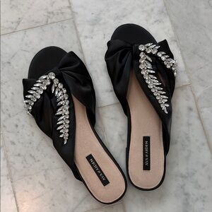 Ava & Aiden Black Satin Embellished Sandals